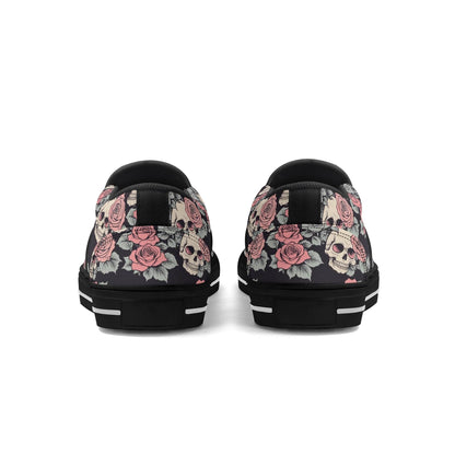 Women's Skull and Pink Rose Rubber Slip On Shoes - DeRose Seasonal