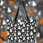 Women's Spooky Ghost PU Leather Tote Bag with Front Zipper Pocket - DeRose Seasonal