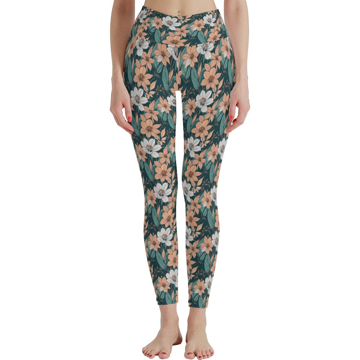 Pastel Floral Women's Polyester Yoga pants Leggings - DeRose Seasonal