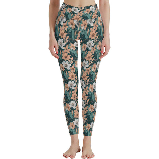 Pastel Floral Women's Polyester Yoga pants Leggings - DeRose Seasonal