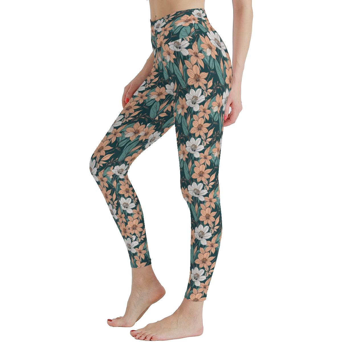 Pastel Floral Women's Polyester Yoga pants Leggings - DeRose Seasonal