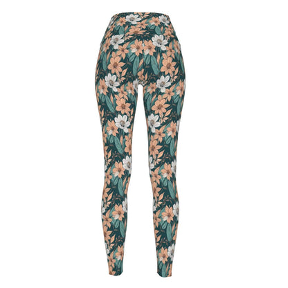 Pastel Floral Women's Polyester Yoga pants Leggings - DeRose Seasonal