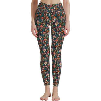Forest Shrooms Women's Polyester Yoga pants Leggings - DeRose Seasonal