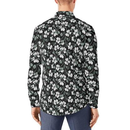 White Green Clovers Men's Classic Long-Sleeved Shirt | Polyester - DeRose Seasonal
