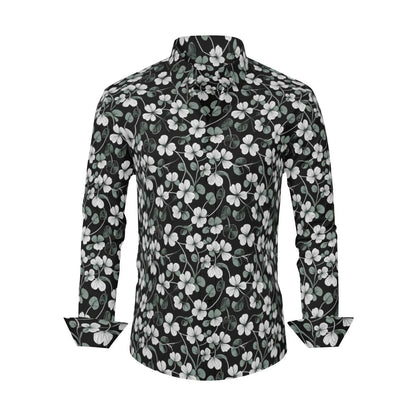 White Green Clovers Men's Classic Long-Sleeved Shirt | Polyester - DeRose Seasonal