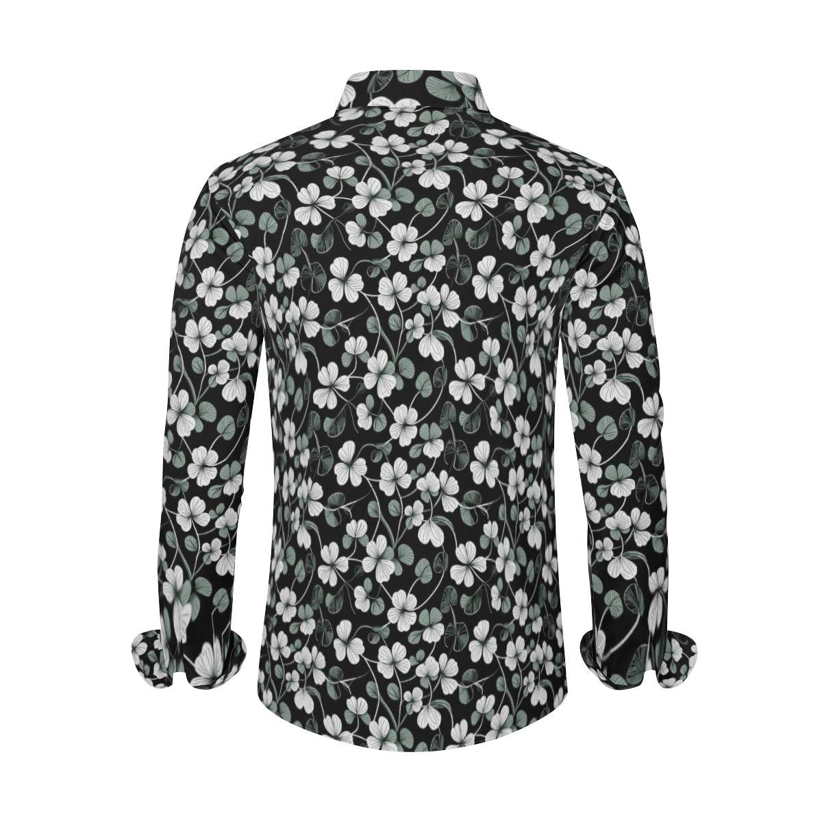 White Green Clovers Men's Classic Long-Sleeved Shirt | Polyester - DeRose Seasonal