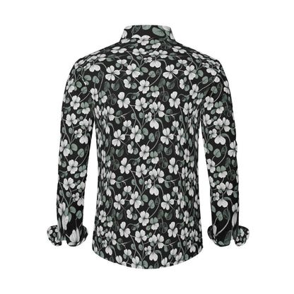 White Green Clovers Men's Classic Long-Sleeved Shirt | Polyester - DeRose Seasonal