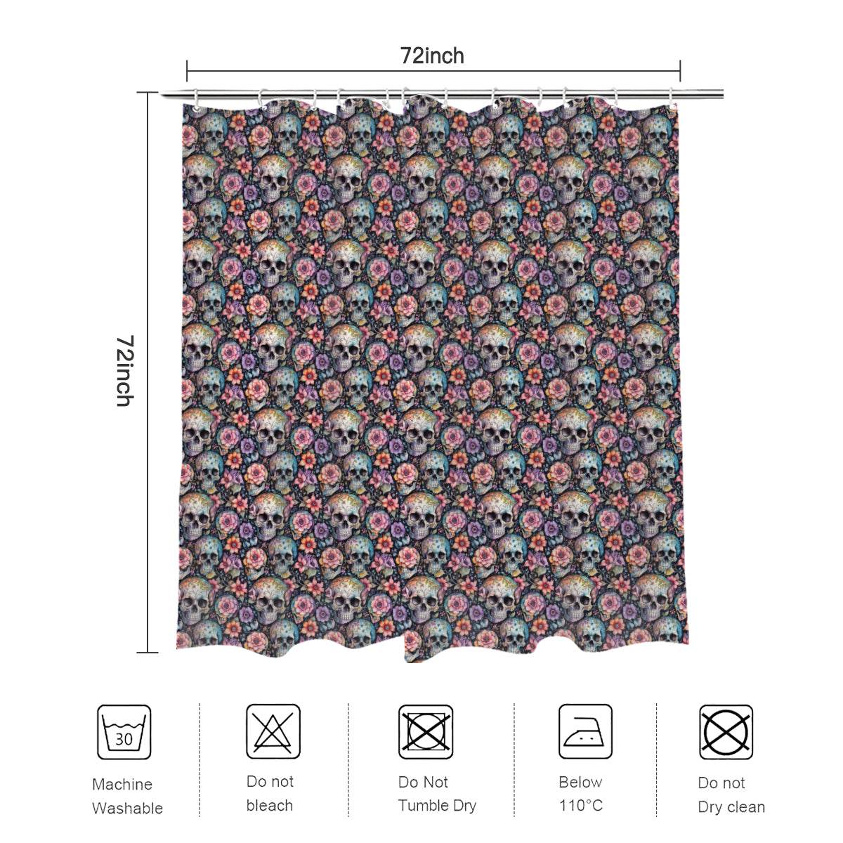 Pastel Floral and Skulls Bathroom Four-Piece Set(Shower Curtain + Toilet Cover Mat + Toilet Foot Mat + Floor Mat)| Polyester - DeRose Seasonal