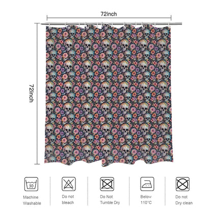 Pastel Floral and Skulls Bathroom Four-Piece Set(Shower Curtain + Toilet Cover Mat + Toilet Foot Mat + Floor Mat)| Polyester - DeRose Seasonal
