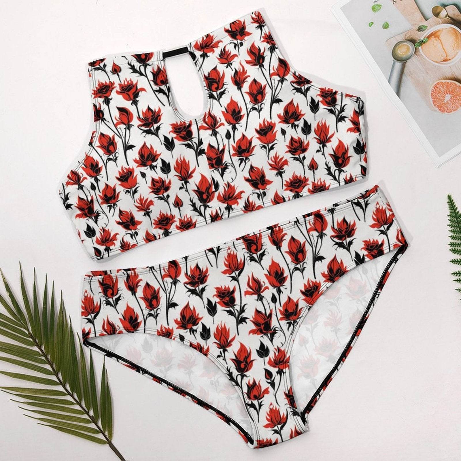 Plus Size Floral Fire Two-piece Swimsuit - DeRose Seasonal