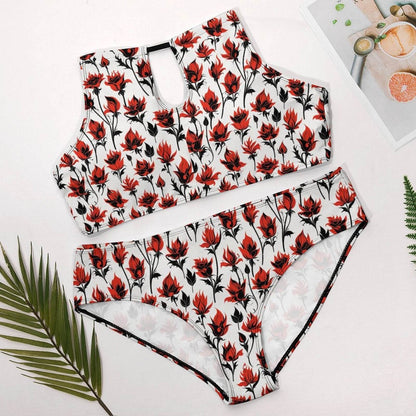 Plus Size Floral Fire Two-piece Swimsuit - DeRose Seasonal