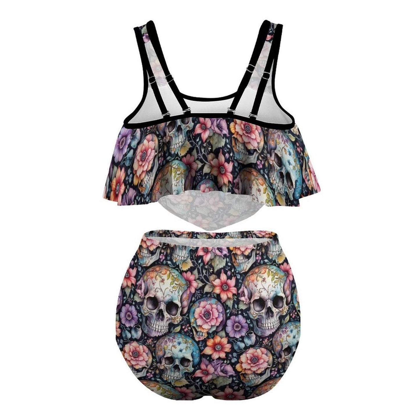 Plus Size Pastel Floral and Skulls Two-piece Swimsuit - DeRose Seasonal