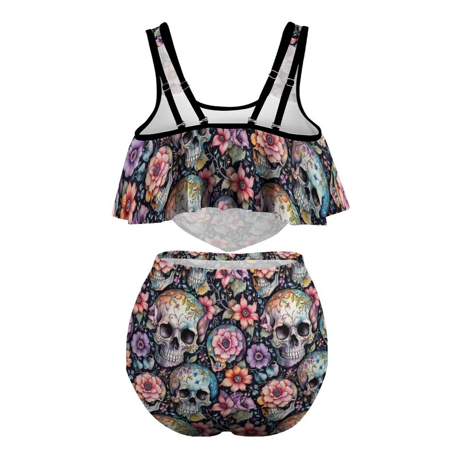 Plus Size Pastel Floral and Skulls Two-piece Swimsuit - DeRose Seasonal