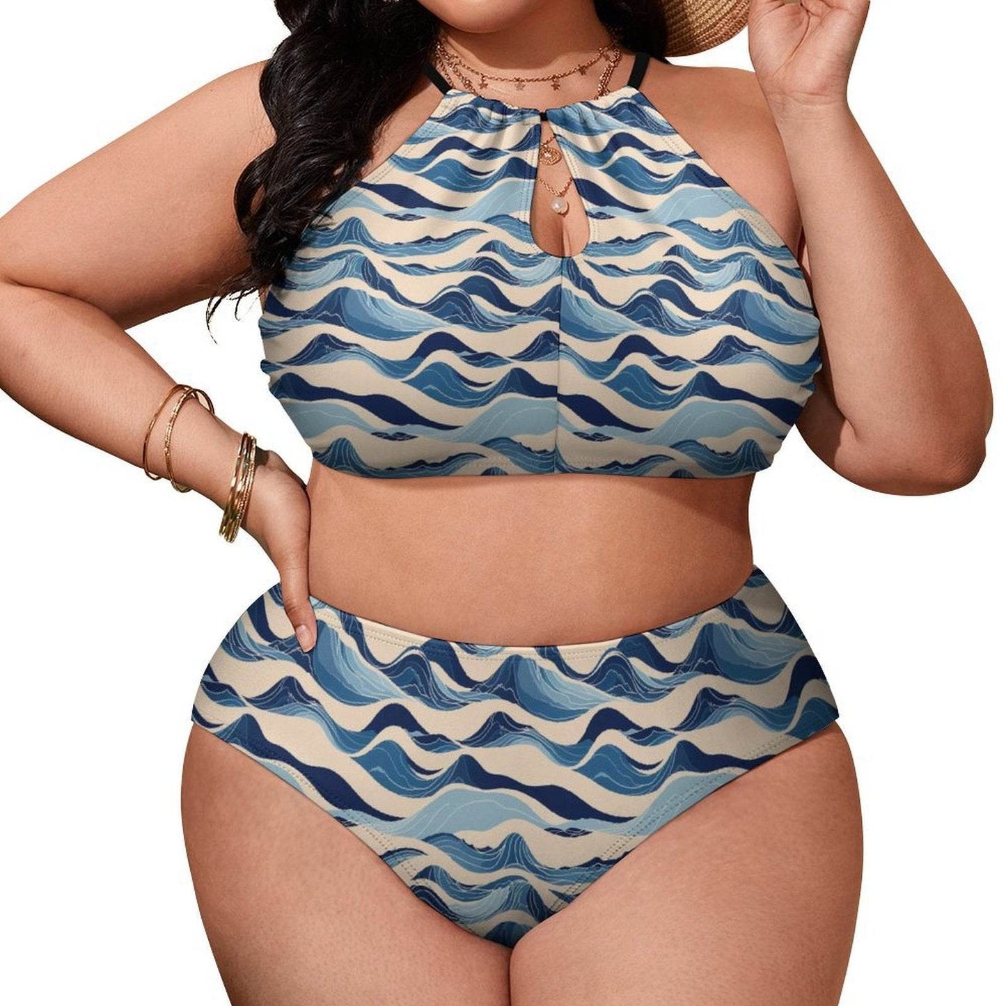 Plus Size Blue Waves Two-piece Swimsuit - DeRose Seasonal