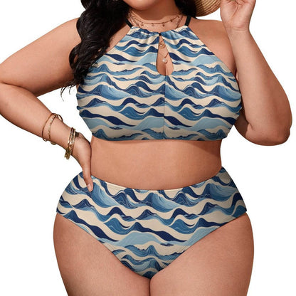 Plus Size Blue Waves Two-piece Swimsuit - DeRose Seasonal