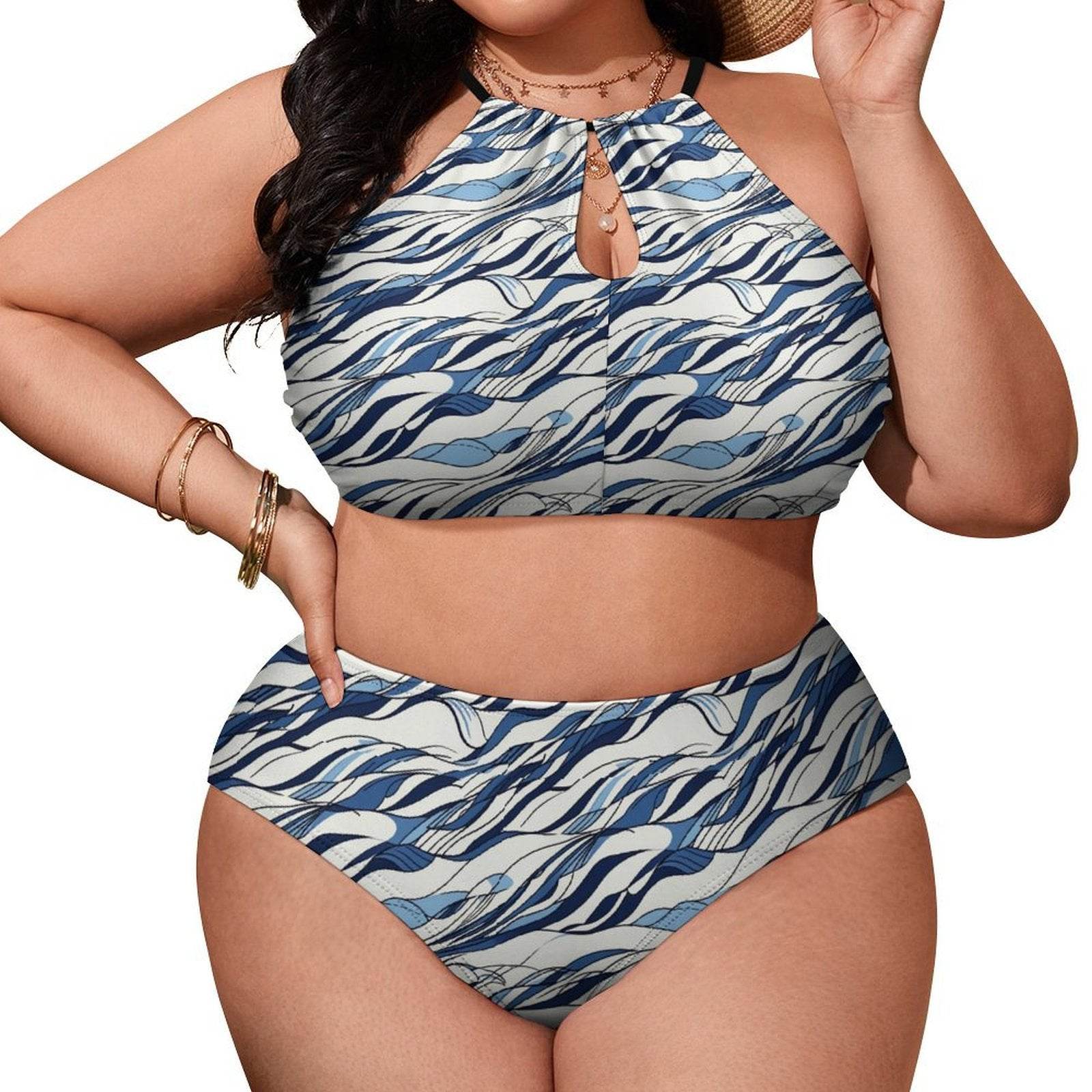 Plus Size Ocean Lines Two-piece Swimsuit - DeRose Seasonal