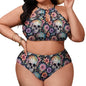 Plus Size Pastel Floral and Skulls Two-piece Swimsuit - DeRose Seasonal