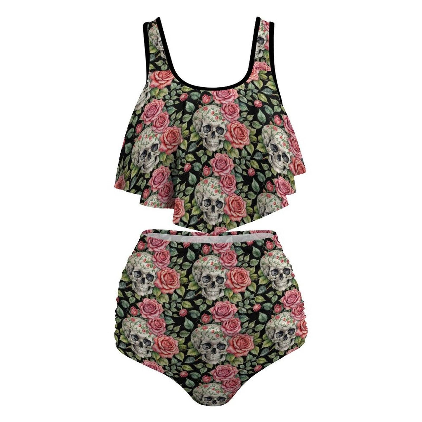 Plus Size Pink Skulls Two-piece Swimsuit - DeRose Seasonal
