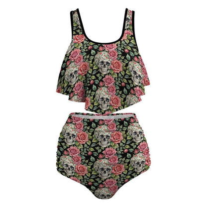 Plus Size Pink Skulls Two-piece Swimsuit - DeRose Seasonal
