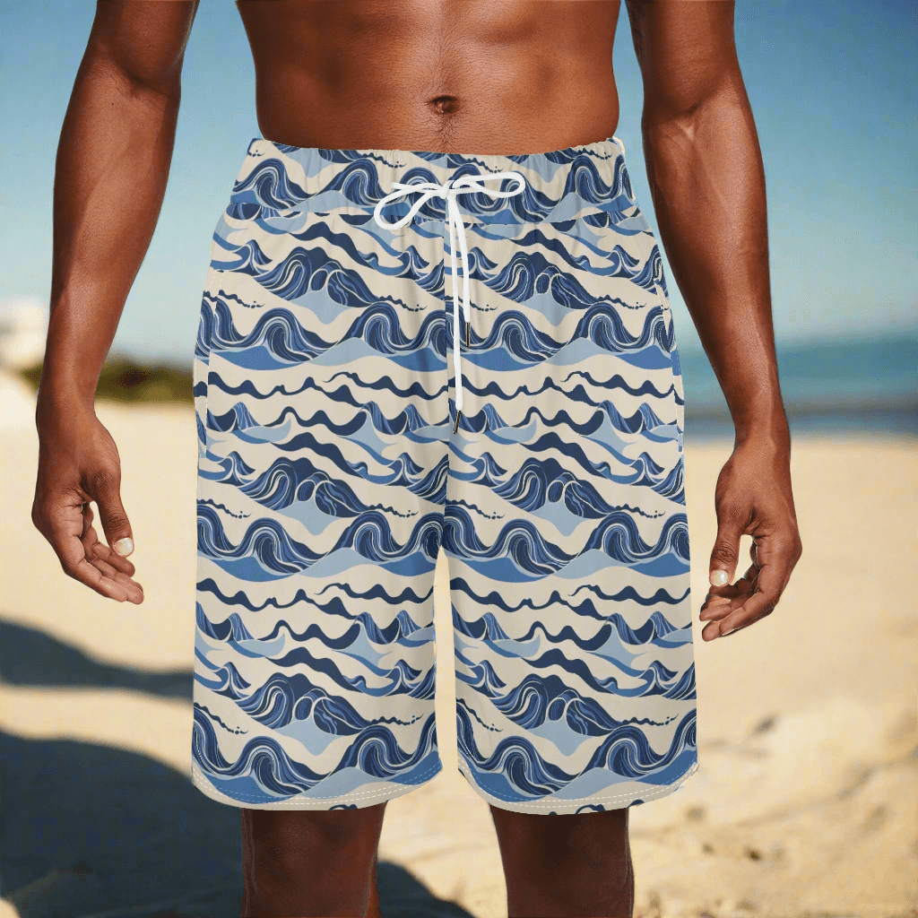 Mens Abstract Waves Mesh Shorts Sea Life Swim Trunks - DeRose Seasonal