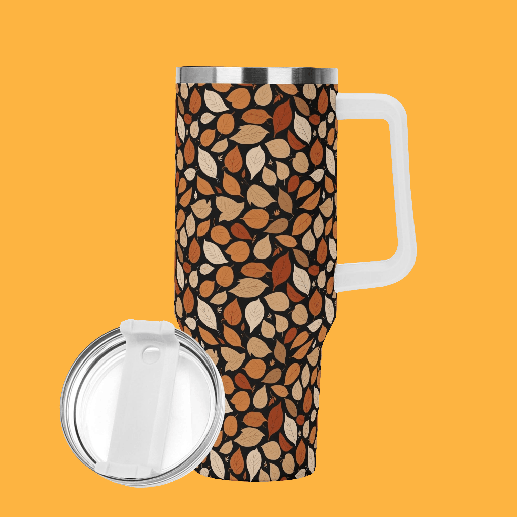 Red Leaves 40oz Stainless Steel Tumbler Gift With White Handle and Straw - DeRose Seasonal
