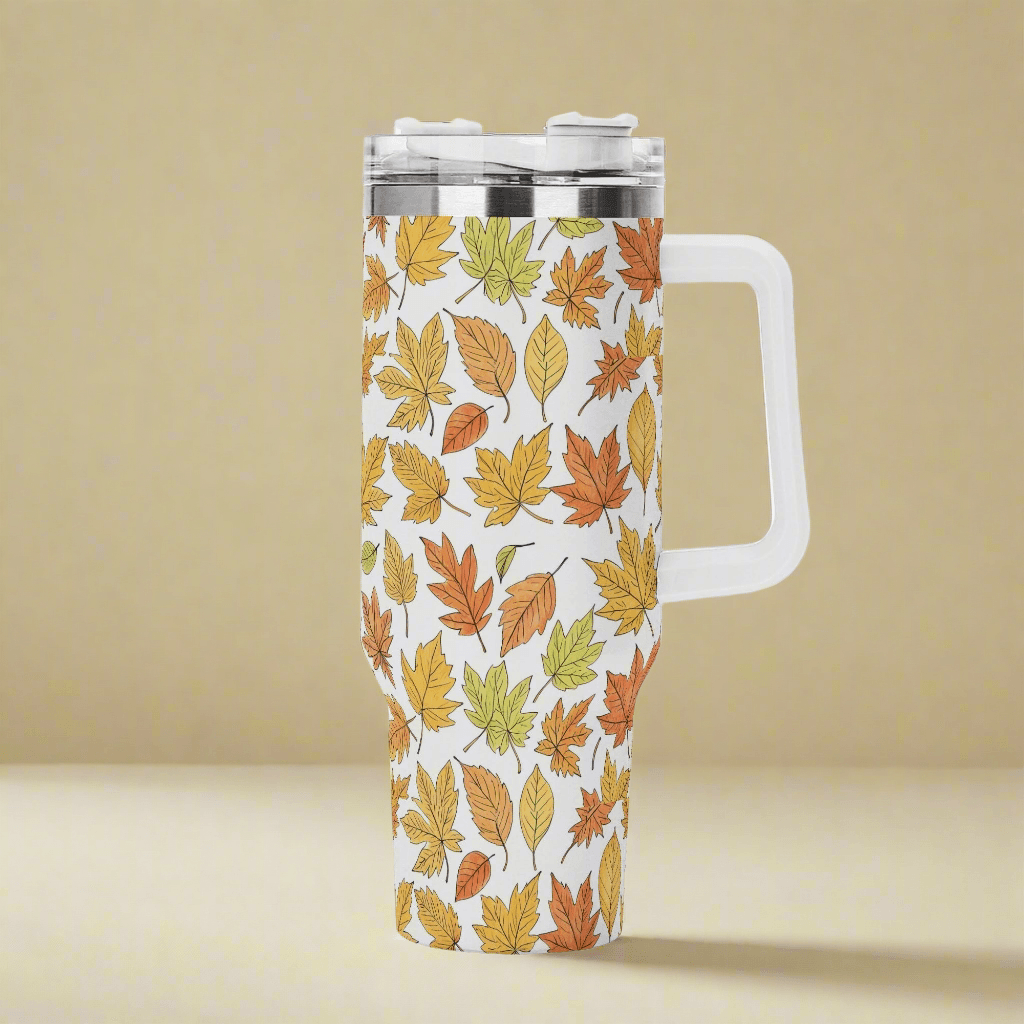 Autumn 40oz Stainless Steel Tumbler Gift With White Handle and Straw - DeRose Seasonal