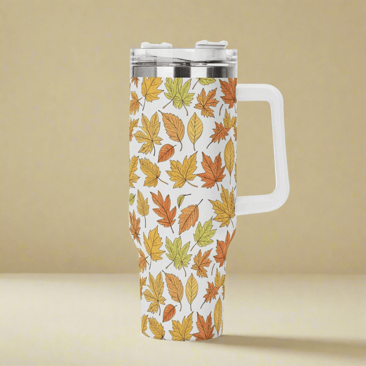 Autumn 40oz Stainless Steel Tumbler Gift With White Handle and Straw - DeRose Seasonal
