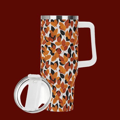 Red Autumn 40oz Stainless Steel Tumbler Gift With White Handle and Straw - DeRose Seasonal