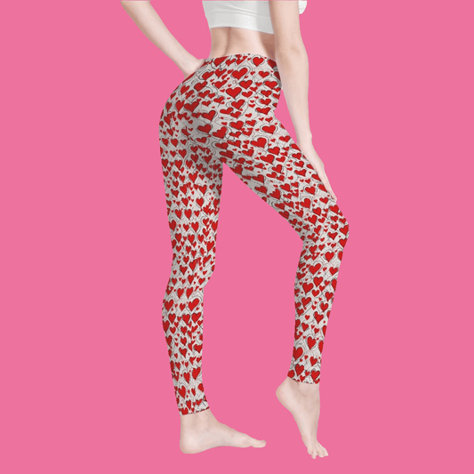 Red Scribbled Hearts Women's Yoga Pants - DeRose Seasonal
