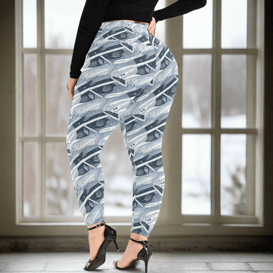Blue Wind Women's Plus Size High Waited Leggings Women's High Waist Leggings(Plus Size)(ModelL45) - DeRose Seasonal