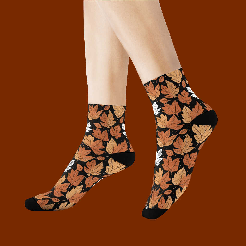 Maple Leaves Polyester Fall Time Crew Socks - DeRose Seasonal