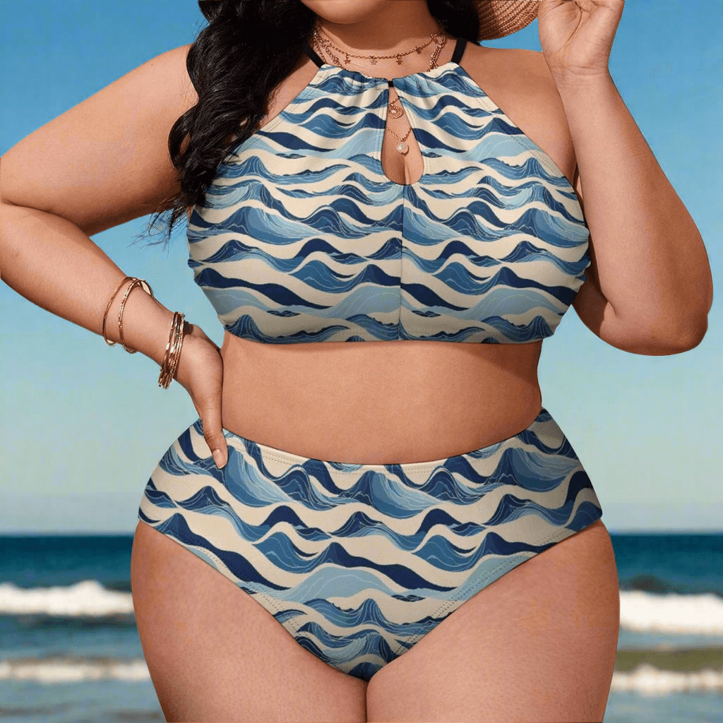 Plus Size Blue Waves Two-piece Swimsuit - DeRose Seasonal