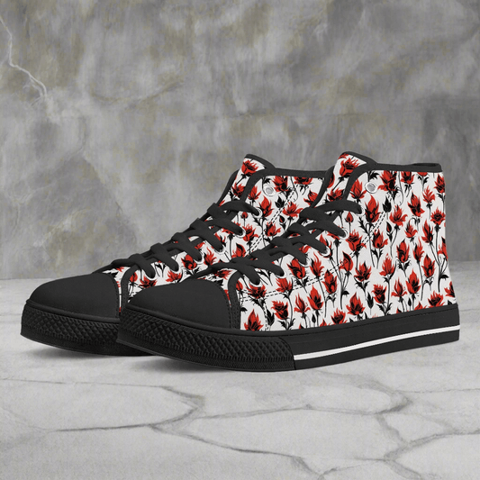 Floral Fire Women's High Top Canvas Shoes - DeRose Seasonal