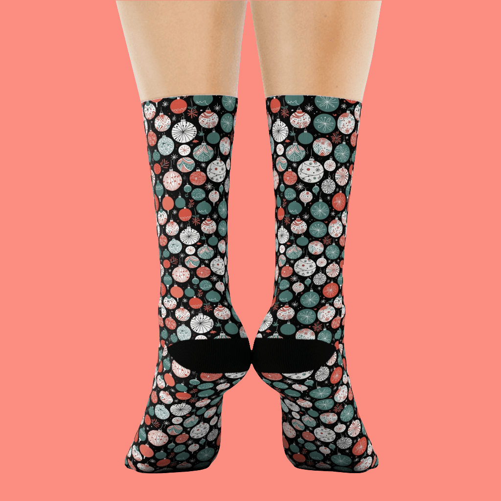 Colorful Ornaments Polyester Christmas Crew Socks 3 sizes - DeRose Seasonal