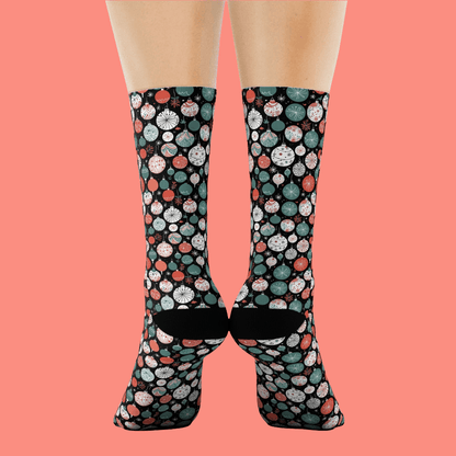 Colorful Ornaments Polyester Christmas Crew Socks 3 sizes - DeRose Seasonal