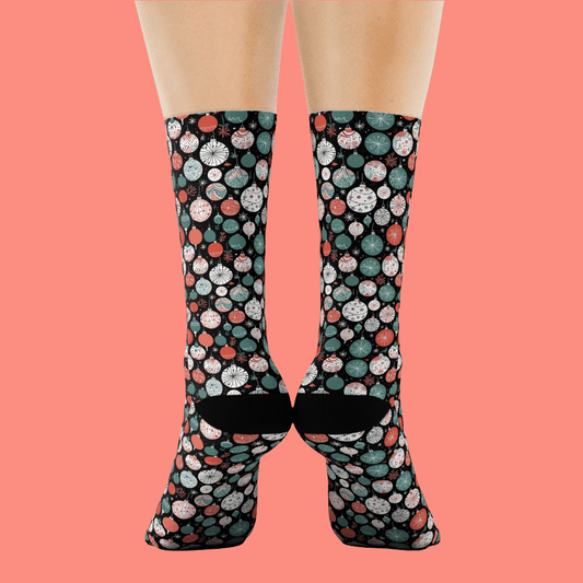 Colorful Ornaments Polyester Christmas Crew Socks 3 sizes - DeRose Seasonal