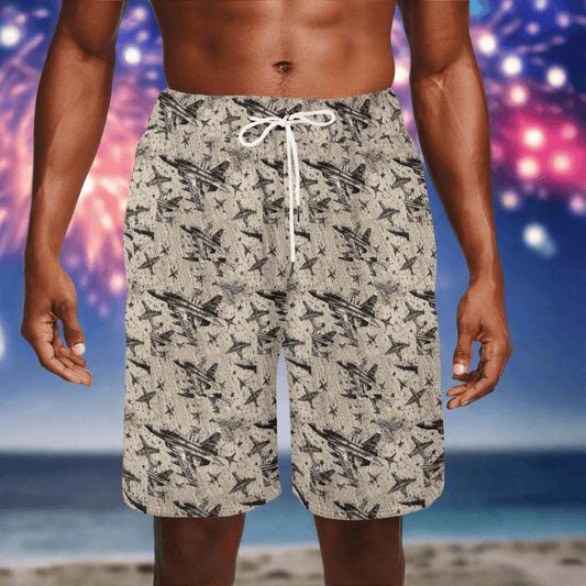 Men's Abstract Fighter Jets Mesh Shorts Sea Life Swim Trunks - DeRose Seasonal