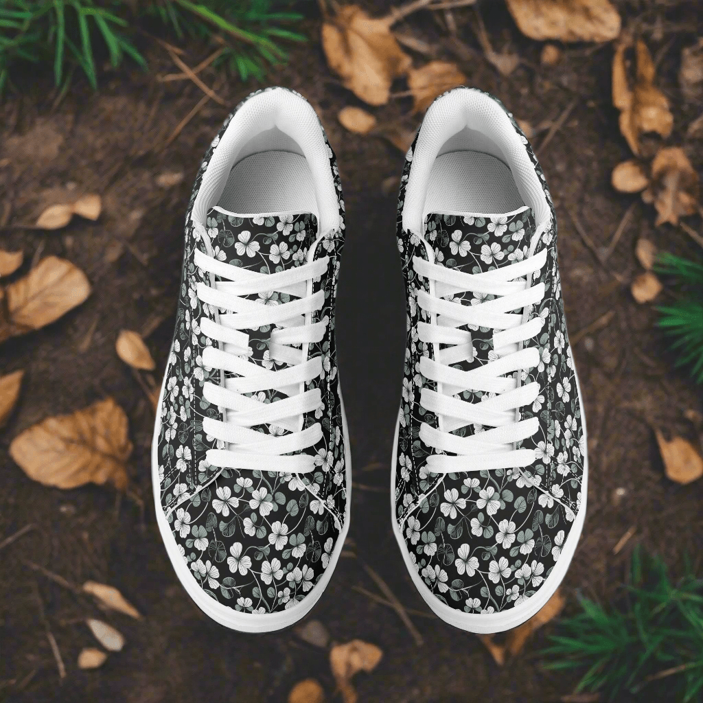 White and Green Clover Adult Lightweight Brand Low Top Leather Shoes - DeRose Seasonal