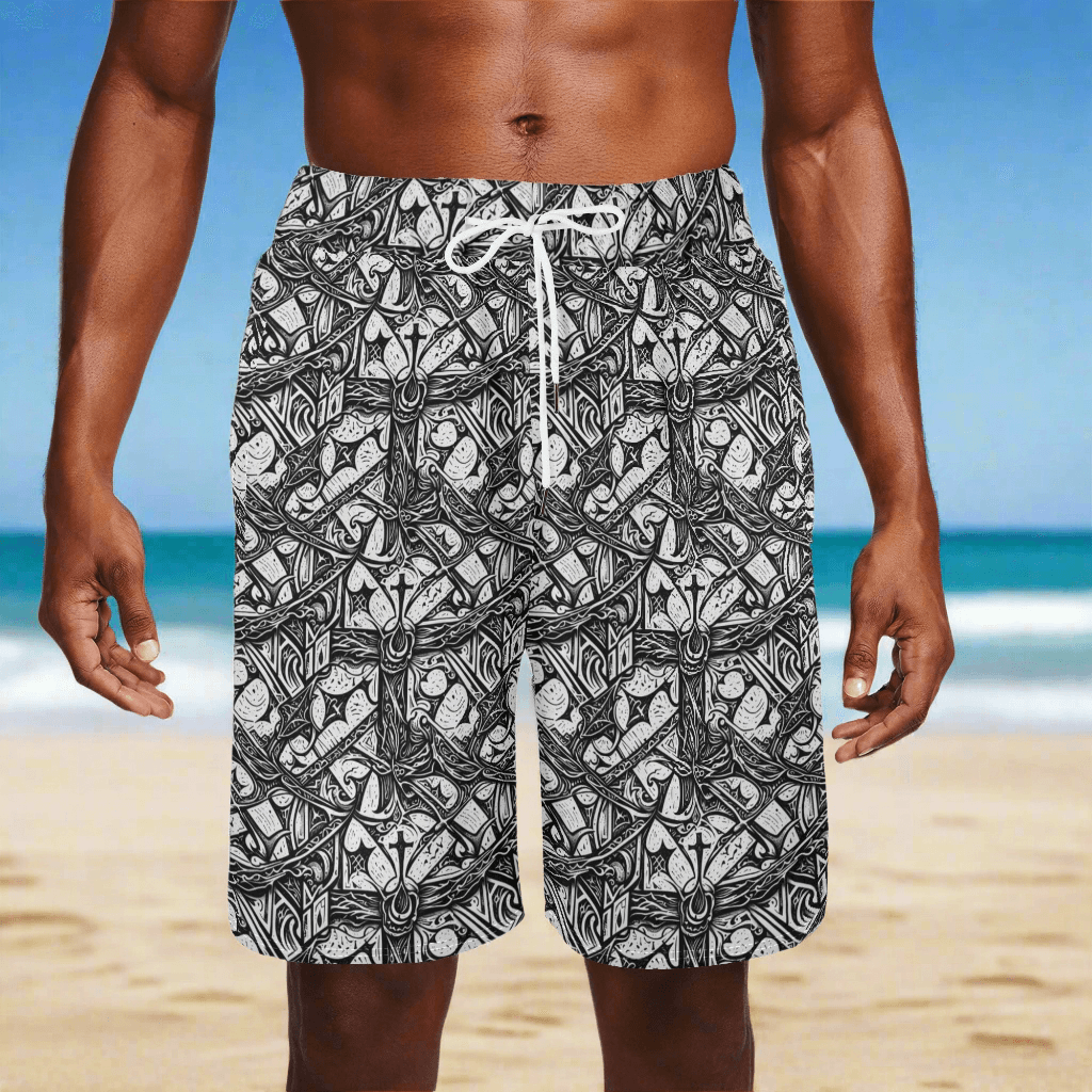Men's Hidden Cross Mesh Shorts Sea Life Swim Trunks - DeRose Seasonal