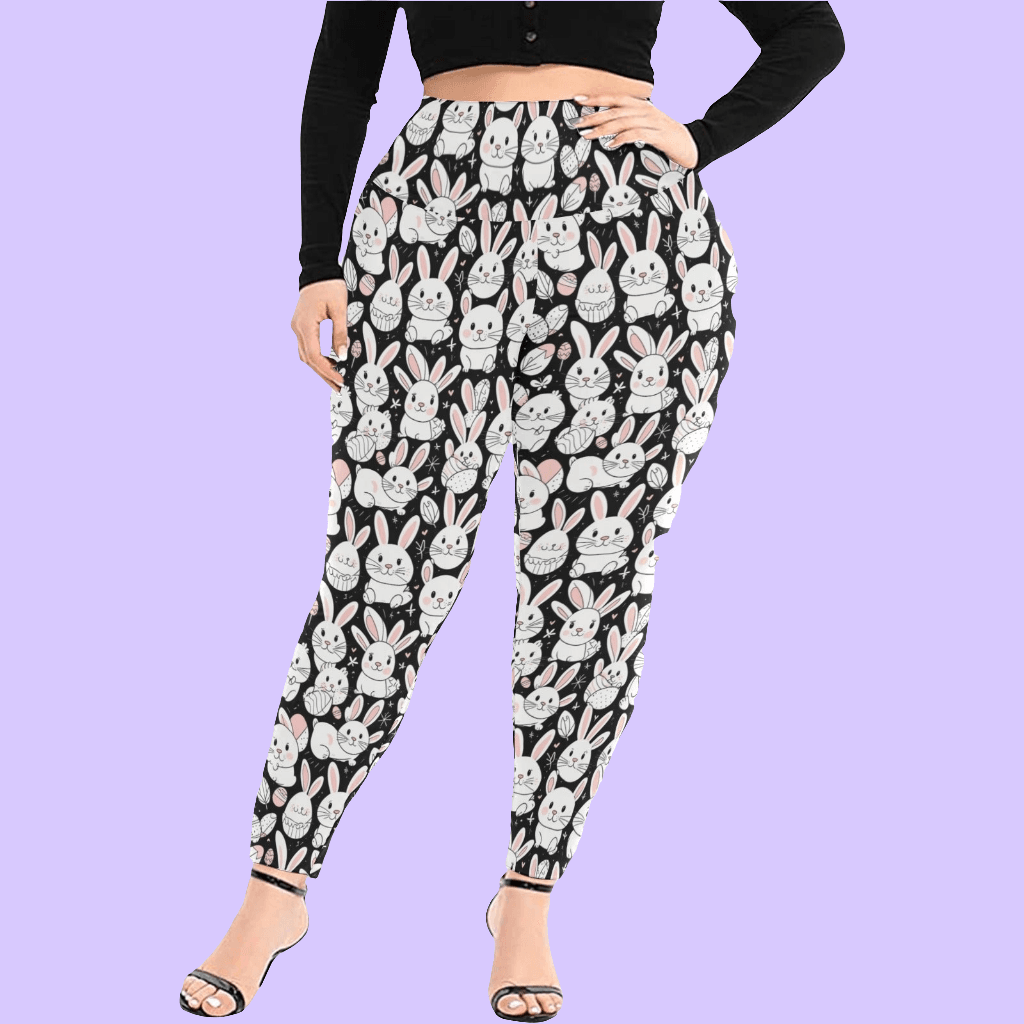 Cute Bunny Women's Plus Size High Waited Leggings Women's High Waist Leggings(Plus Size)(ModelL45) - DeRose Seasonal