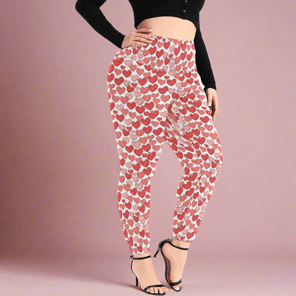 Little Hearts Women's Plus Size High Waited Leggings Women's High Waist Leggings(Plus Size)(ModelL45) - DeRose Seasonal