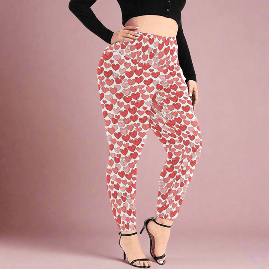 Little Hearts Women's Plus Size High Waited Leggings Women's High Waist Leggings(Plus Size)(ModelL45) - DeRose Seasonal