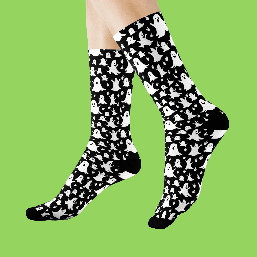 Spooky Ghost Polyester Halloween Crew Socks 3 sizes - DeRose Seasonal