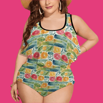 Plus Size Watercolor Fruit Two-piece Swimsuit - DeRose Seasonal