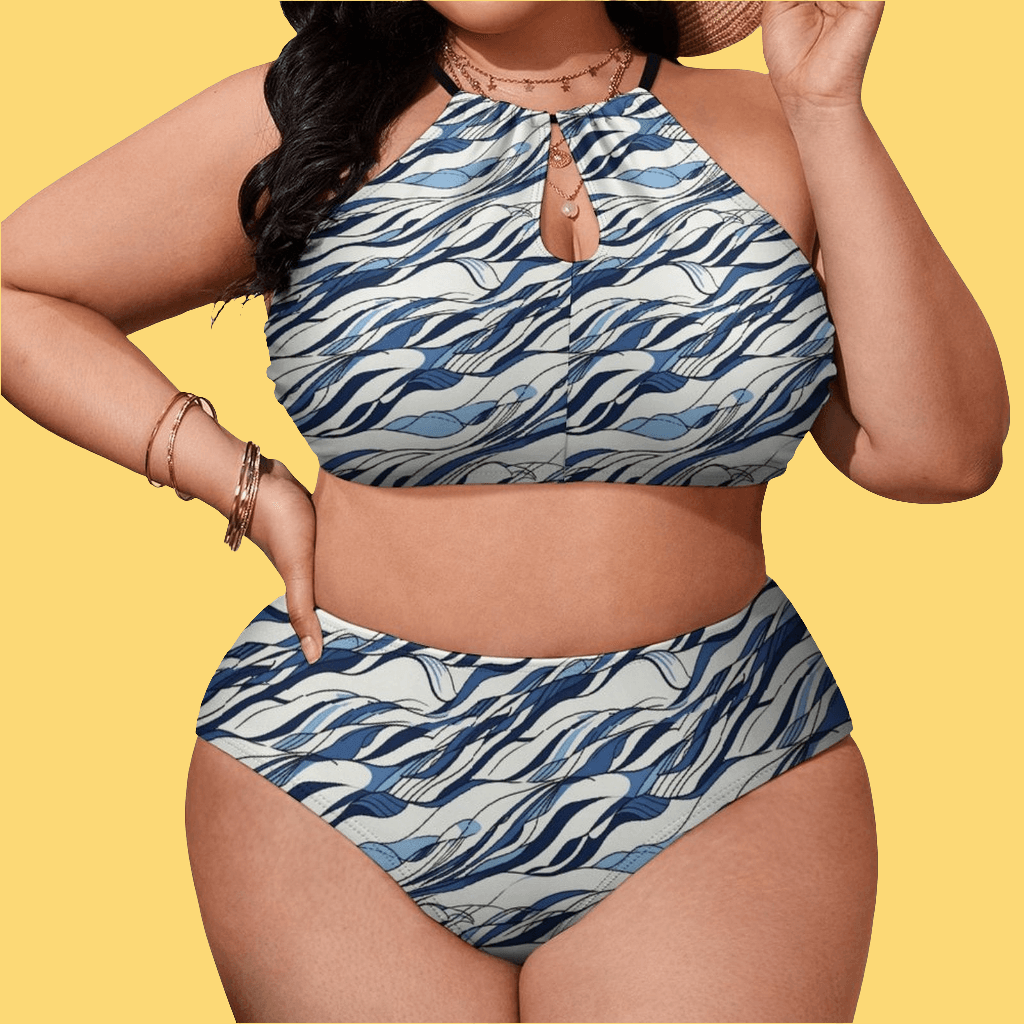 Plus Size Ocean Lines Two-piece Swimsuit - DeRose Seasonal