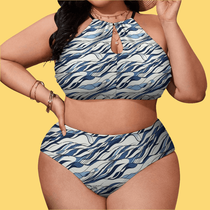 Plus Size Ocean Lines Two-piece Swimsuit - DeRose Seasonal