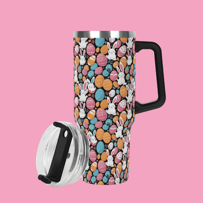 Fun Bunny 40oz Stainless Steel Tumbler Gift With Black Handle and Straw - DeRose Seasonal
