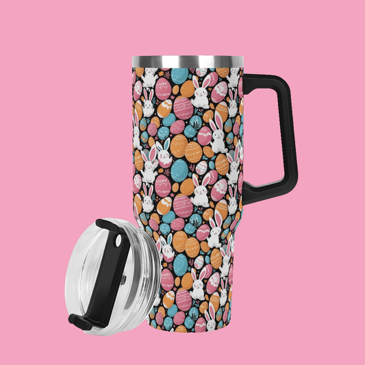 Fun Bunny 40oz Stainless Steel Tumbler Gift With Black Handle and Straw - DeRose Seasonal
