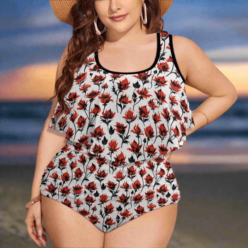 Plus Size Floral Fire Two-piece Swimsuit - DeRose Seasonal
