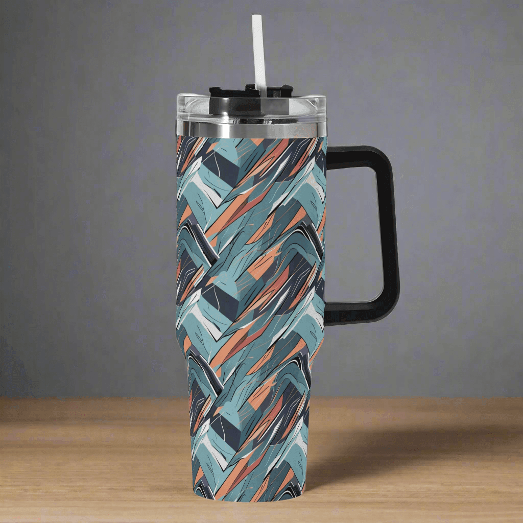 Abstract Breeze 40oz Stainless Steel Tumbler Gift With Black Handle and Straw - DeRose Seasonal